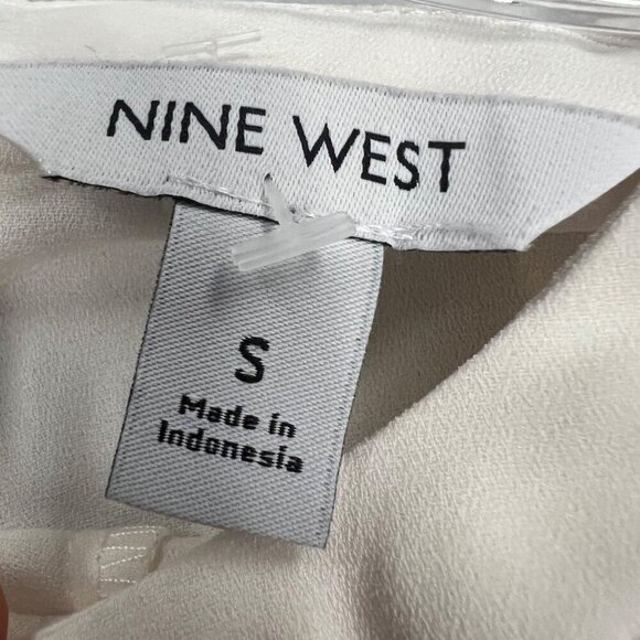 Nine West Women's Sheer Long Sleeve Top Off White Twisted Hem Size Small Keyhole - Picture 8 of 9
